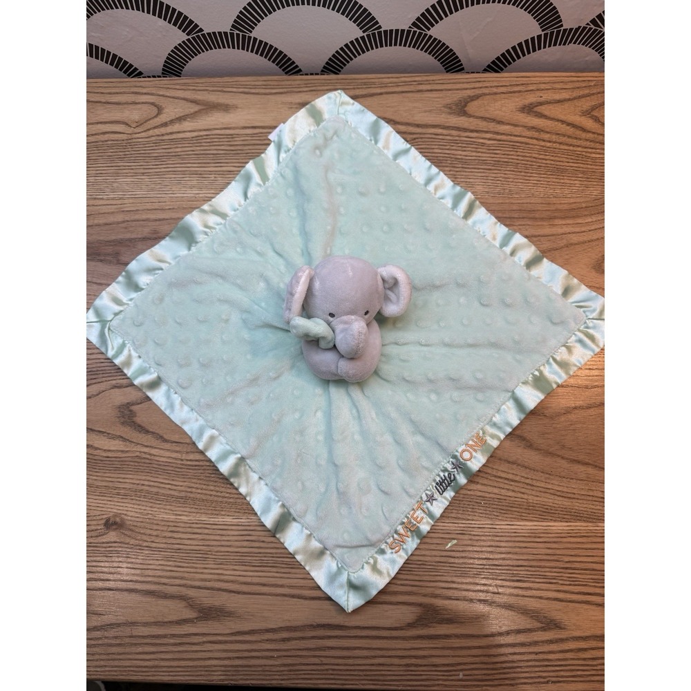 Child of Mine SWEET LITTLE ONE‎ Mint Green Minky Gray Elephant Lovey Rattle